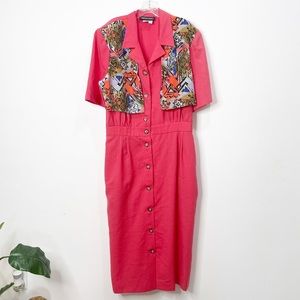 Vintage Chelsea Logan Button Down Shirt Maxi Dress with Built In Vest Size 16